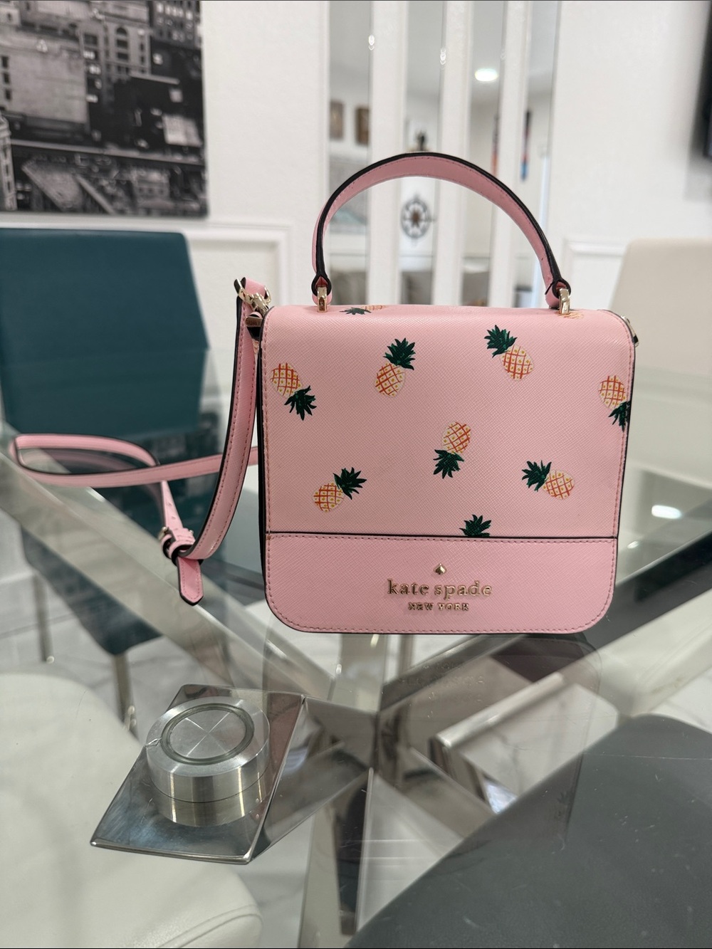 kate spade Pink Pineapple Print Crossbody Satchel